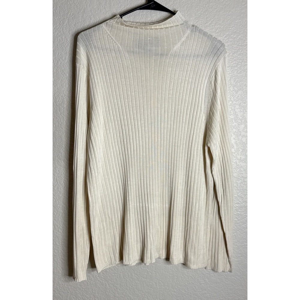 J G Hook Womens 1XL Ivory Ribbed Sweater Top Spun Silk Mock Neck Preppy Career
